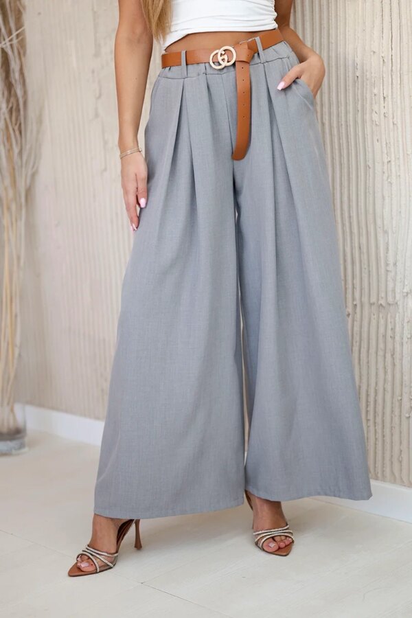 Kesi Włoski Wide-leg belted trousers light gray