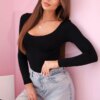 Kesi Włoski Women's bodysuit blouse with long sleeves and a deep neckline black
