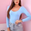 Kesi Włoski Women's bodysuit blouse with long sleeves and a deep neckline blue