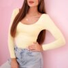 Kesi Włoski Women's bodysuit blouse with long sleeves and a deep neckline yellow