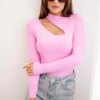 Kesi Włoski Women's bodysuit blouse with long sleeves and asymmetrical neckline pink