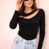 Kesi Włoski Women's bodysuit blouse with ruffles and decorative buckle black