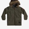 Khaki Boys Parka with Hood and Artificial Fur Quiksilver Storm Dr - Boys