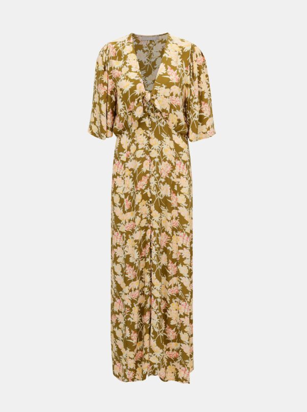 Khaki Floral Maxi Dress Pieces Polly - Women's