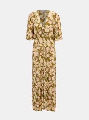Khaki Floral Maxi Dress Pieces Polly - Women's
