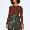 Khaki Leatherette Skirt Noisy May Elisa - Women