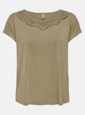Khaki T-shirt with lace ONLY FreeLife - Women's