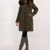 Khaki long winter jacket with stitching