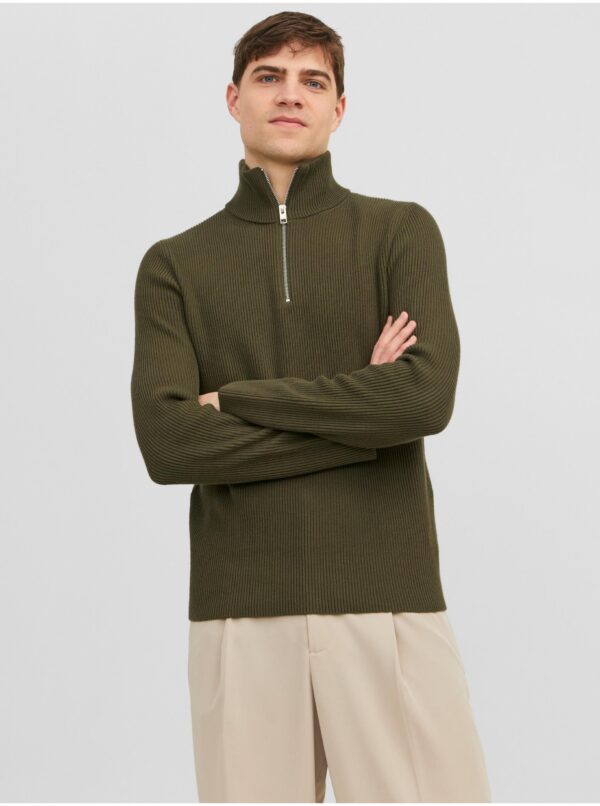 Khaki men's ribbed sweater Jack & Jones Perfect - Men's