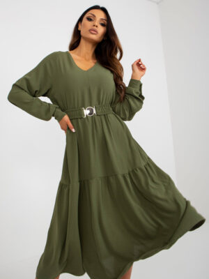 Khaki midi ruha fodorral és övvel OCH BELLA