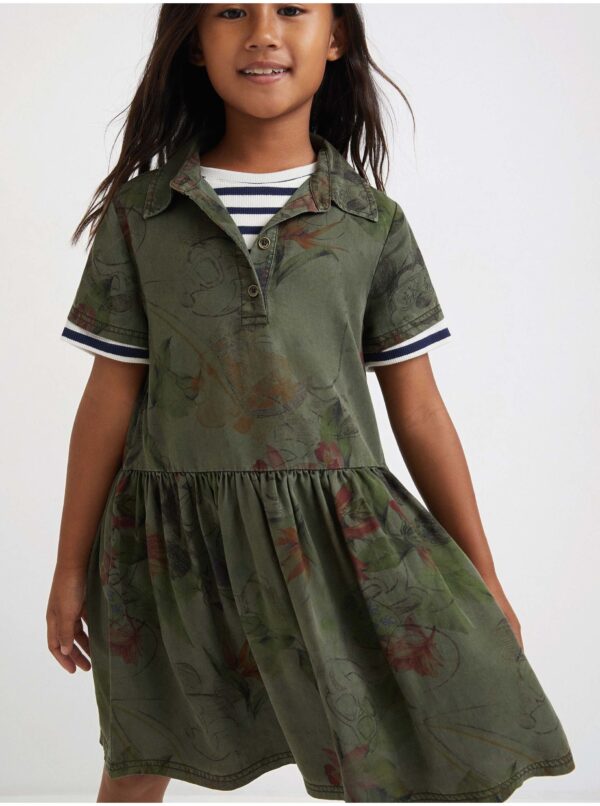 Khaki patterned dress Desigual Mickey Camo Flower for girls - Girls