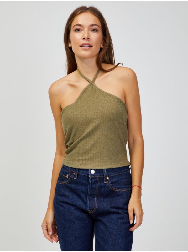 Khaki ribbed cropped tank top ONLY Emma - Women's