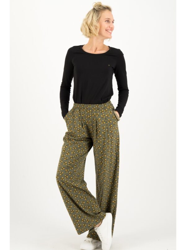 Khaki women's patterned wide trousers Blutsgeschwister Nut Of Mud - Women's