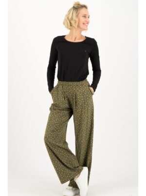 Khaki women's patterned wide trousers Blutsgeschwister Nut Of Mud - Women's