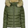 Khaki women's quilted jacket with faux fur ONLY New Camilla - Women's