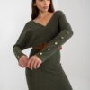 Khaki wrap ruha OCH BELLA bordázott kötött anyagból