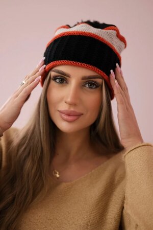 Kinga K297 Women's Cap Black + Dark Pink + Beige