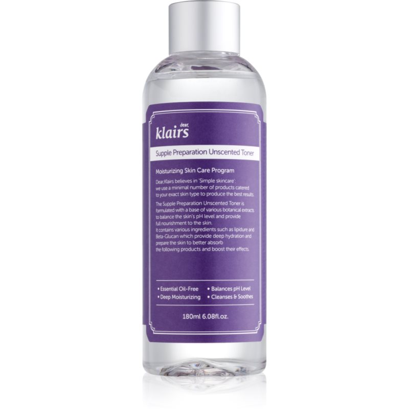 Klairs Supple Preparation Unscented Toner hidratáló tonik a bőr pH-értékének kiegyensúlyozására parfümmentes 180 ml-Eredeti