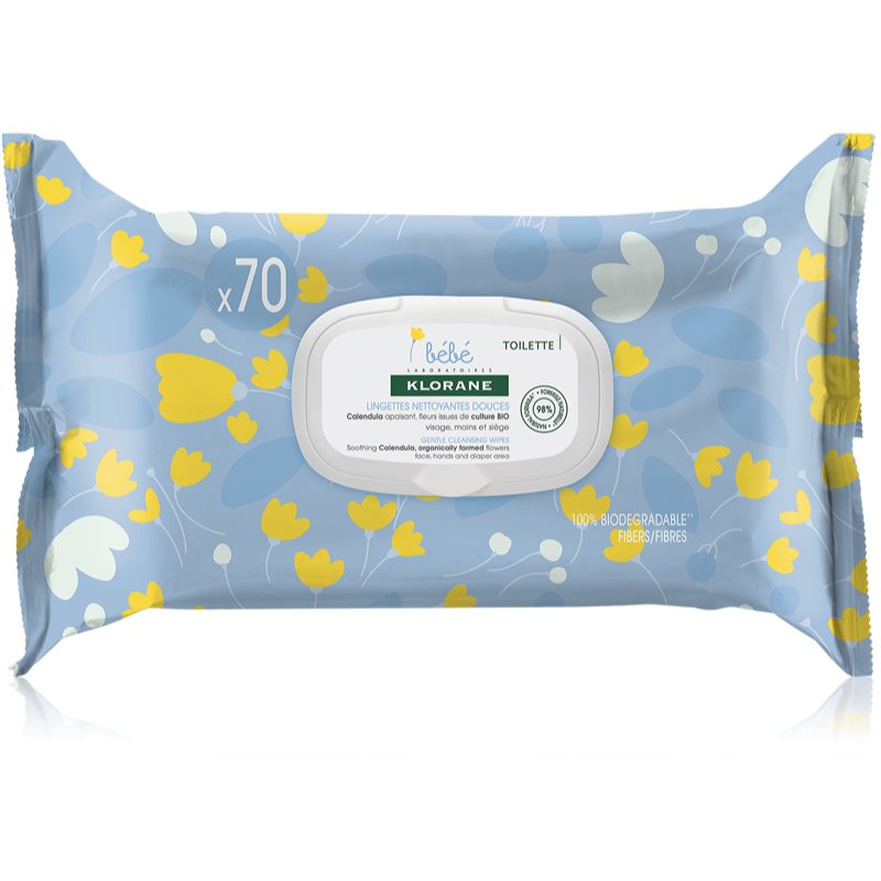 Klorane Bébé Calendula Gentle Cleansing Wipes tisztító gyengéd törlőkendő gyermekeknek születéstől kezdődően 70 db-Eredeti