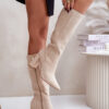 Knee-high heeled boots light beige Lannetea