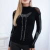 Knitted blouse with a bow tie made of black cubic zirconia