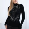 Knitted blouse with silver zirconia pattern black