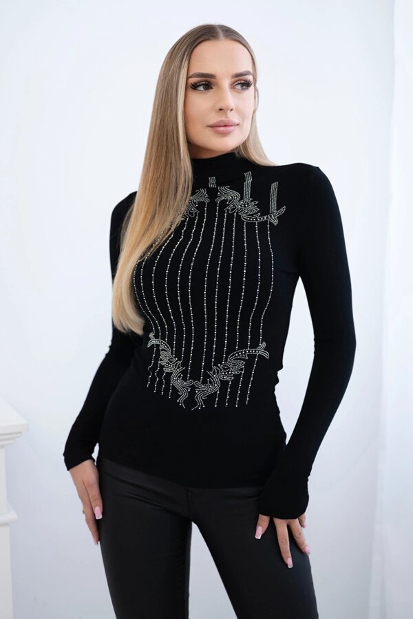 Knitted blouse with silver zirconia pattern black
