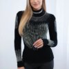 Knitted blouse with turtleneck and cubic zirconia motif black