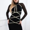 Knitted dress with gold stripes in black