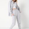 Know Women's 3 Yarn Gray Sierra Nevada Printed Cardigan Jogger Oversize Tracksuit