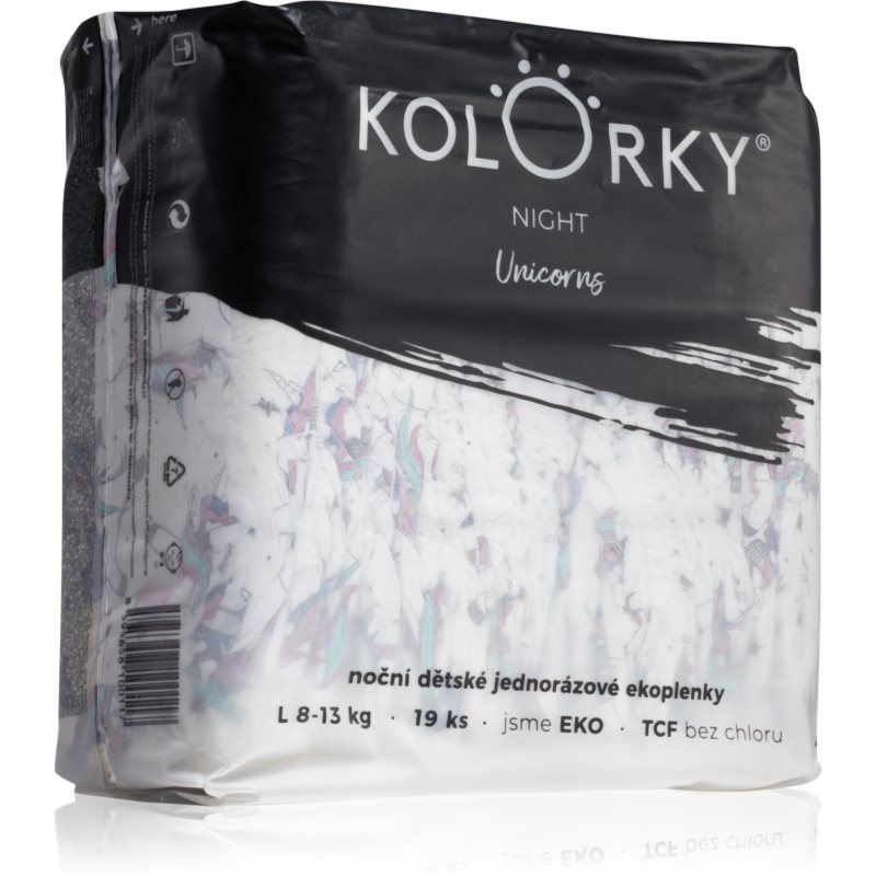 Kolorky Night Unicorn eldobható ÖKO pelenkák az éjszakán át tartó teljeskörű védelemért L méret 8-13 Kg 19 db-Ár