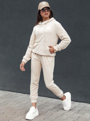 Komplet damski welurowy RELAX FIT ecru Dstreet