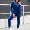Komplet damski welurowy URBANVELVET granatowy Dstreet