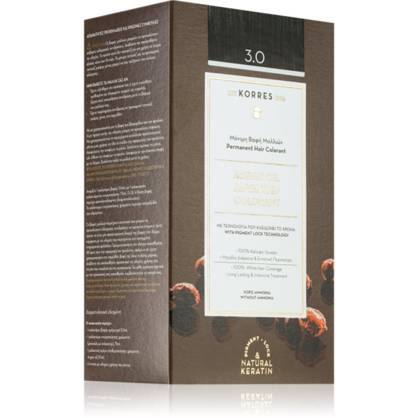 Korres Argan Oil tartós hajfesték Argán olajjal árnyalat 3.0 Dark Brown 50 ml