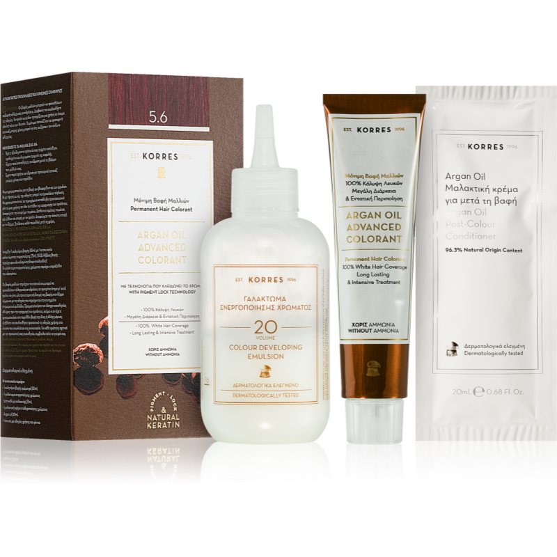 Korres Argan Oil tartós hajfesték Argán olajjal árnyalat 5.6 Red Light Brown 50 ml-Ár