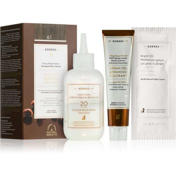 Korres Argan Oil tartós hajfesték Argán olajjal árnyalat 6.1 Ash Dark Blonde 50 ml-Ár