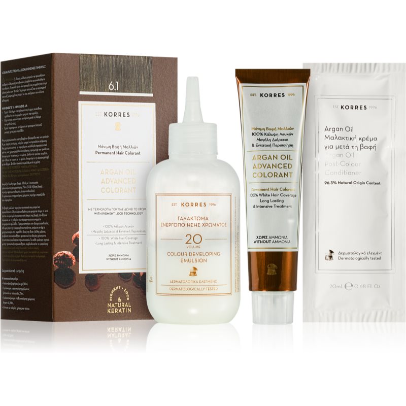Korres Argan Oil tartós hajfesték Argán olajjal árnyalat 6.1 Ash Dark Blonde 50 ml-Ár
