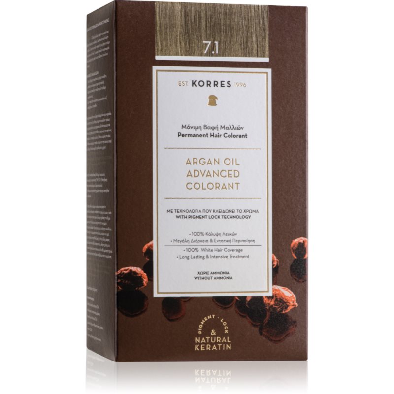Korres Argan Oil tartós hajfesték Argán olajjal árnyalat 7.1 Ash Blonde 50 ml