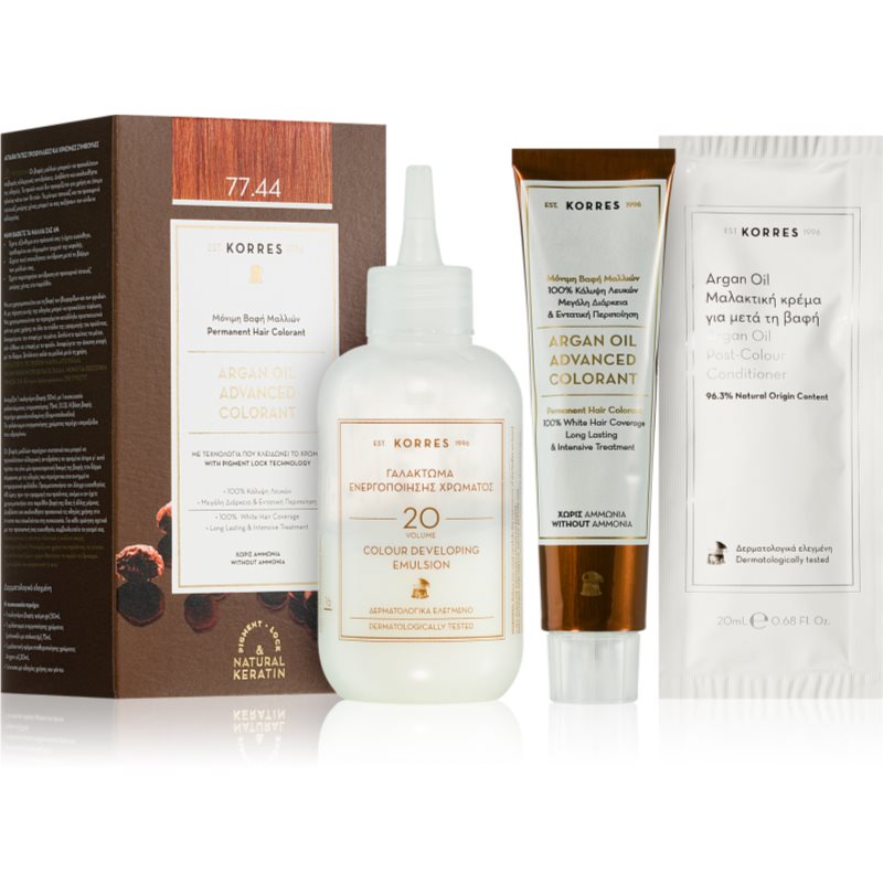 Korres Argan Oil tartós hajfesték Argán olajjal árnyalat 77.44 Intense Copper Blonde 50 ml-Ár