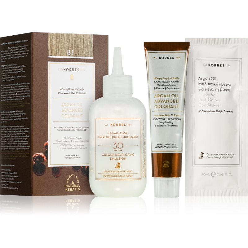 Korres Argan Oil tartós hajfesték Argán olajjal árnyalat 8.1 Ash Light Blonde 50 ml-Ár