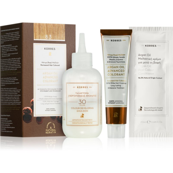 Korres Argan Oil tartós hajfesték Argán olajjal árnyalat 8.3 Golden/Honey Light Blonde 50 ml-Ár