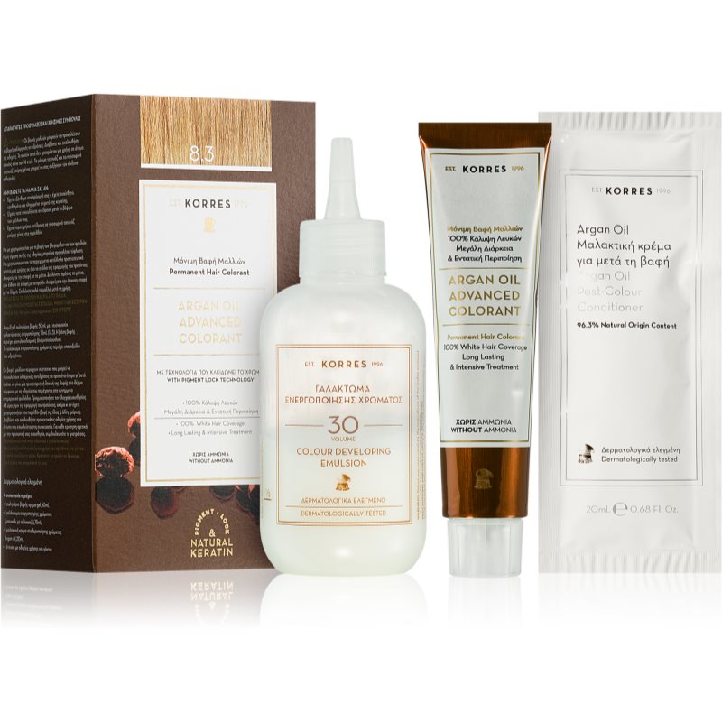 Korres Argan Oil tartós hajfesték Argán olajjal árnyalat 8.3 Golden/Honey Light Blonde 50 ml-Ár