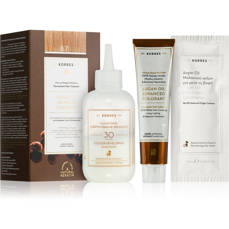 Korres Argan Oil tartós hajfesték Argán olajjal árnyalat 8.7. Toffee 50 ml-Ár