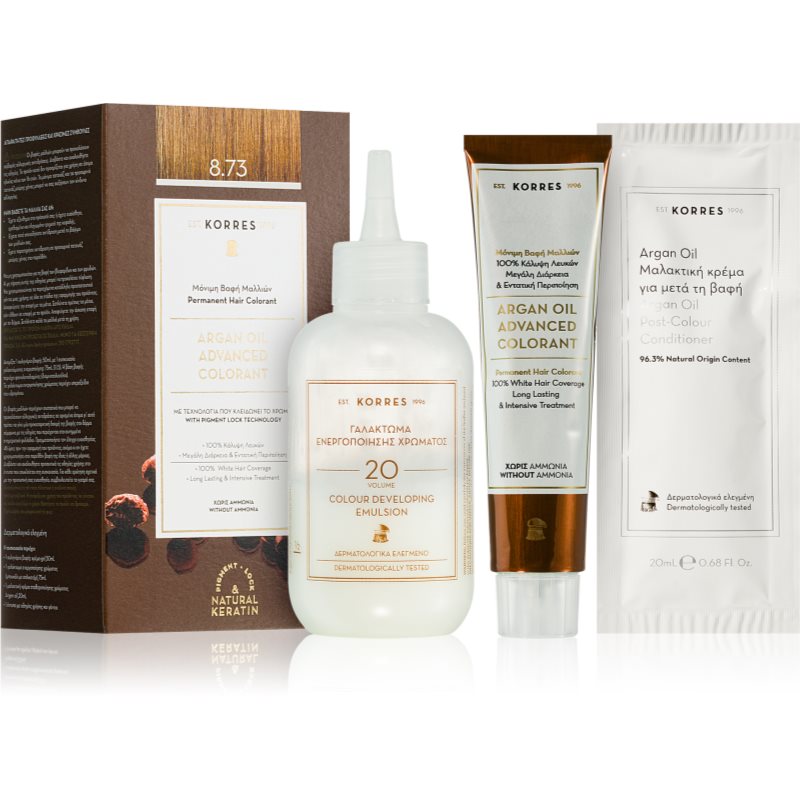Korres Argan Oil tartós hajfesték Argán olajjal árnyalat 8.73 Golden Caramel 50 ml-Ár