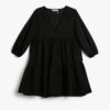 Koton A Mini Beach Dress Embroidered Balloon Sleeves V-Neck