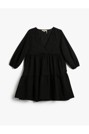 Koton A Mini Beach Dress Embroidered Balloon Sleeves V-Neck