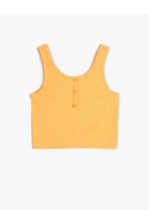 Koton Athlete Crop Sleeveless Thick Straps U-Neck Button Detail