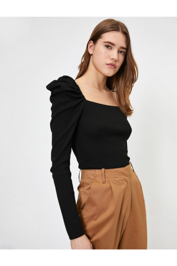 Koton Balloon Sleeve Detail Square Collar Knitwear Sweater
