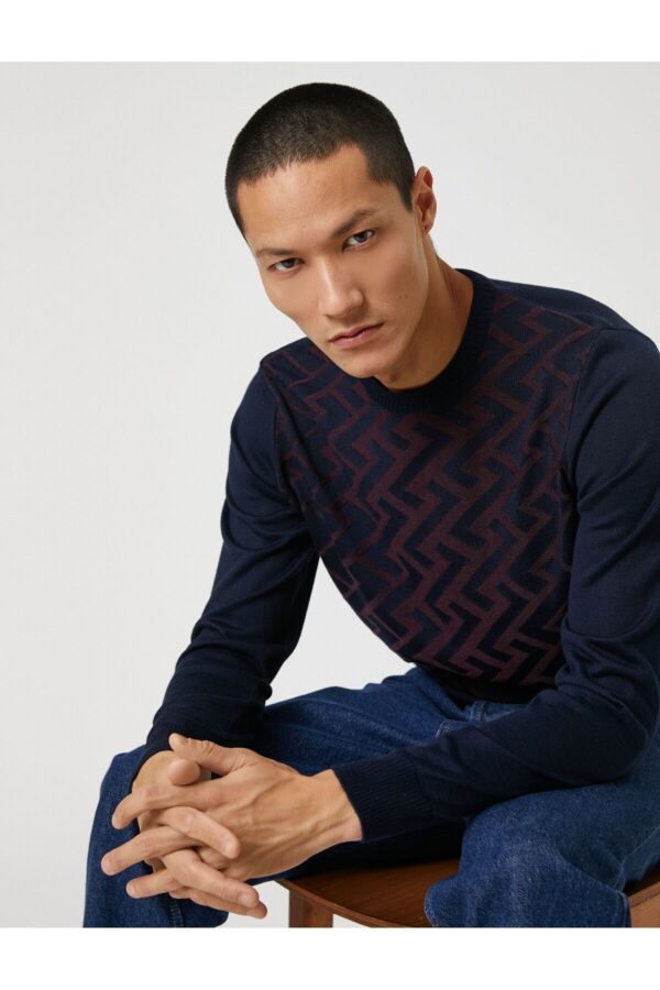 Koton Basic Knitwear Sweater Geometric Patterned Textured Crew Neck