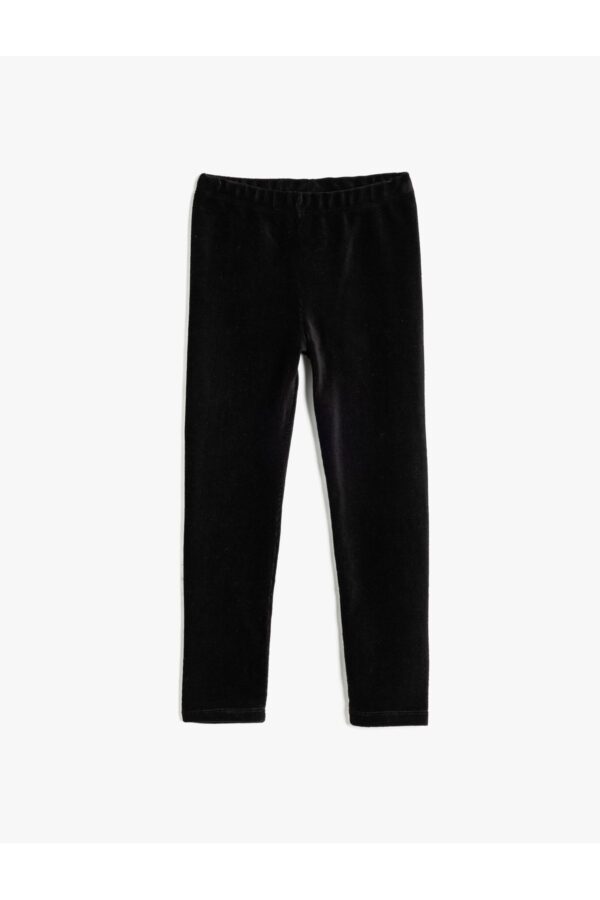 Koton Basic Velvet Leggings with Elastic Waist and Cotton Blend